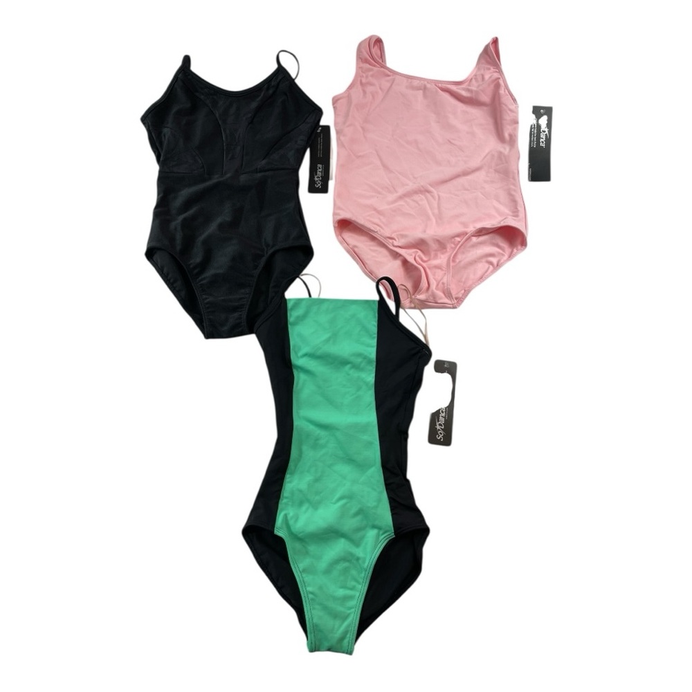 So Danca Leotard LOF OF 3 Girls Sz 8-10 Ballet Gymnastics Black Pink Green NWT